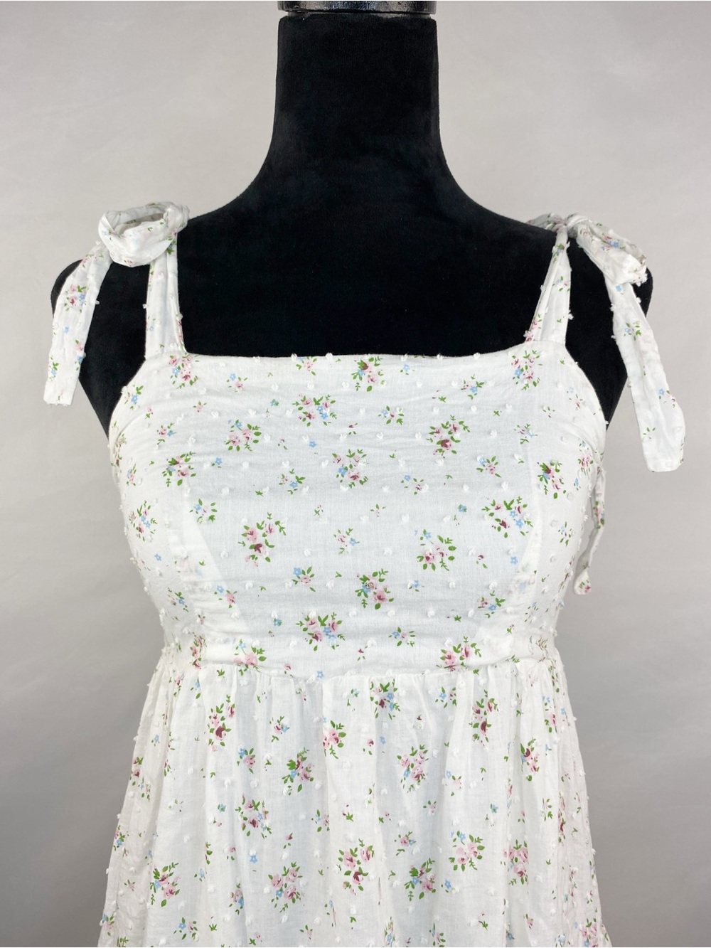 Storia White Swiss Dot Floral Tiered Midi Dress Cottagecore Size Small - Picture 4 of 6